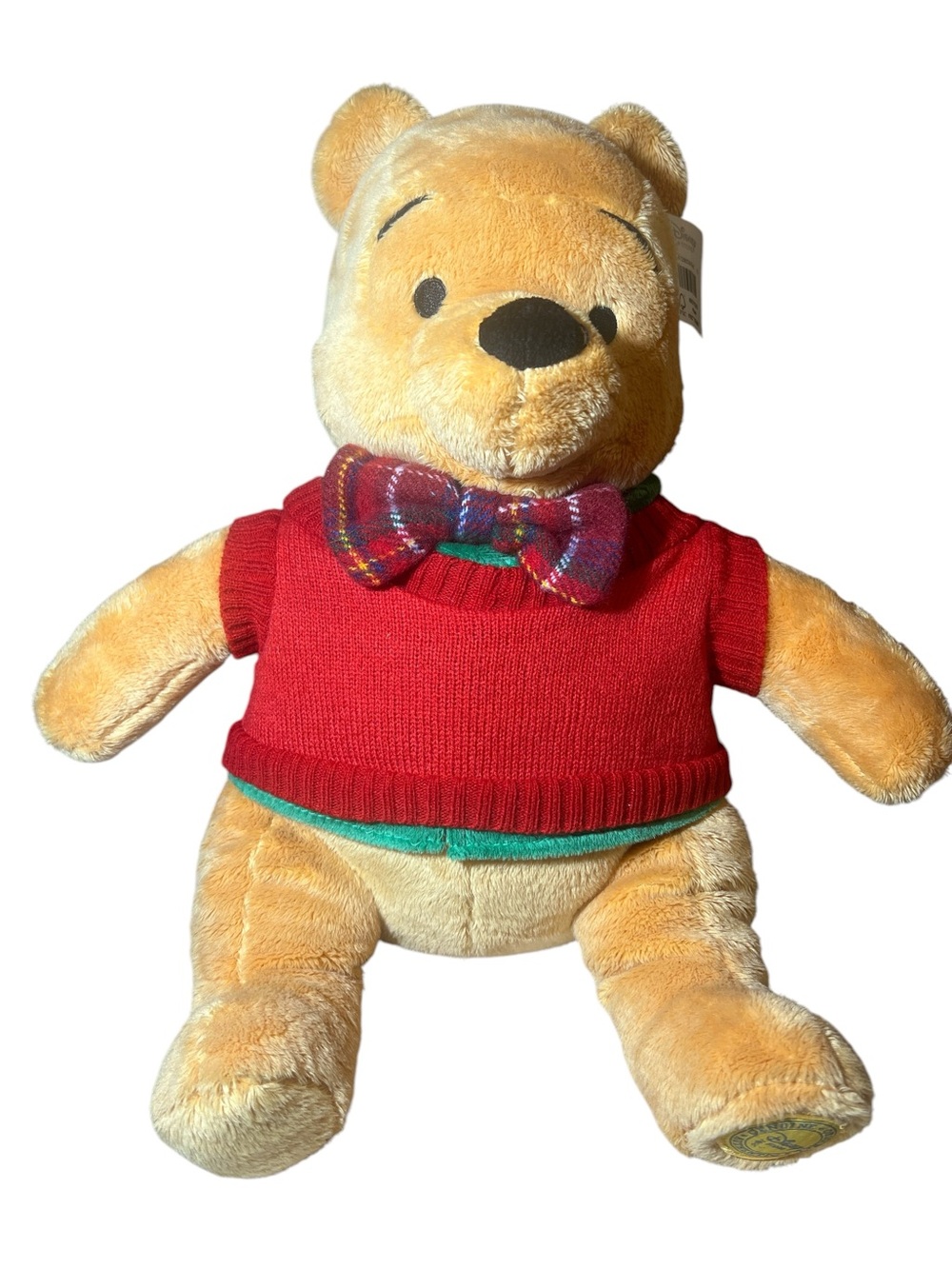 NEW Dapper Disney Winnie the Pooh Plush in Red Sweater with Plaid Bow NWT